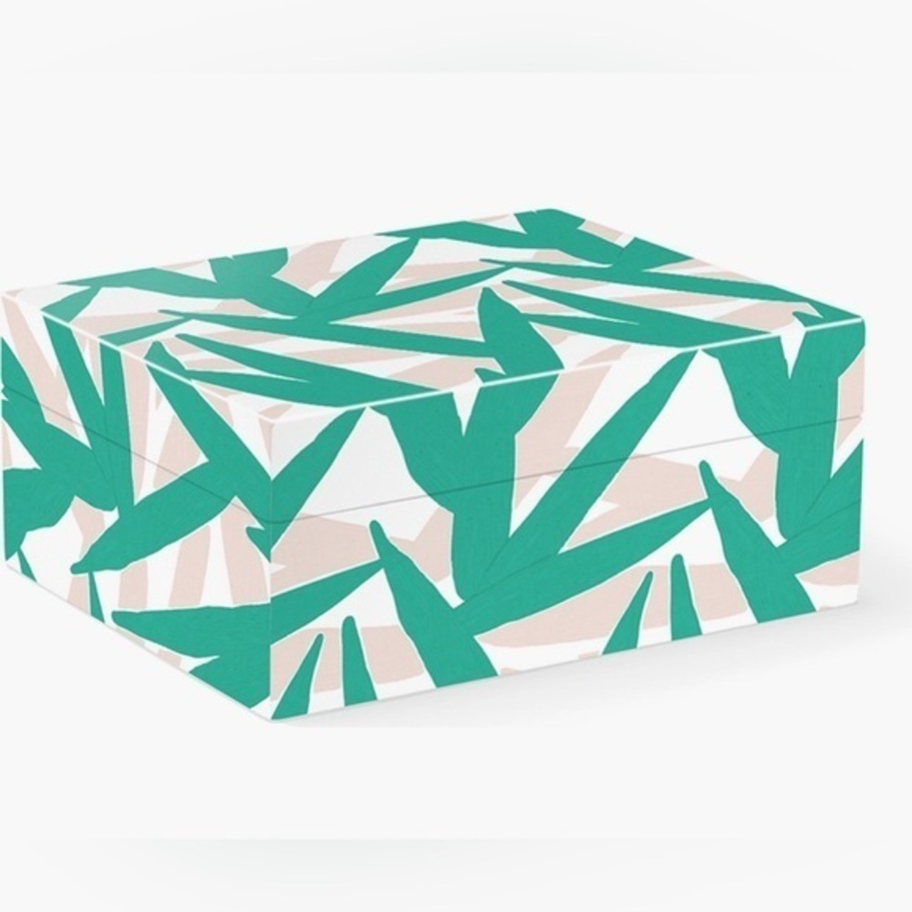 Fringe Studio Green Leaves Medium Square Trinket Box